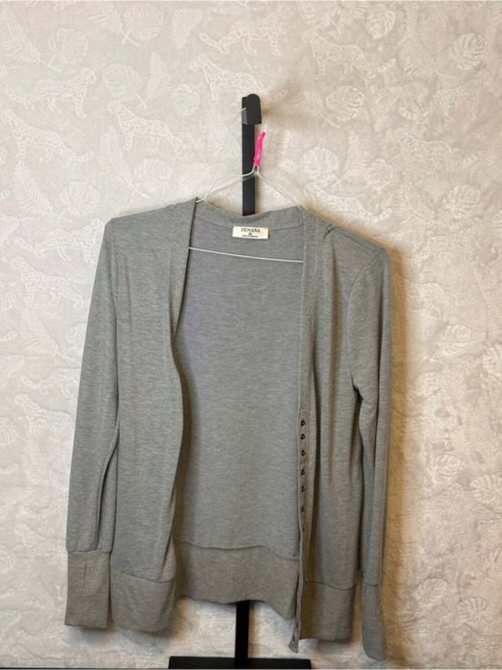Zenana Outfitters Gray Open-Front Ribbed Trim Cardigan